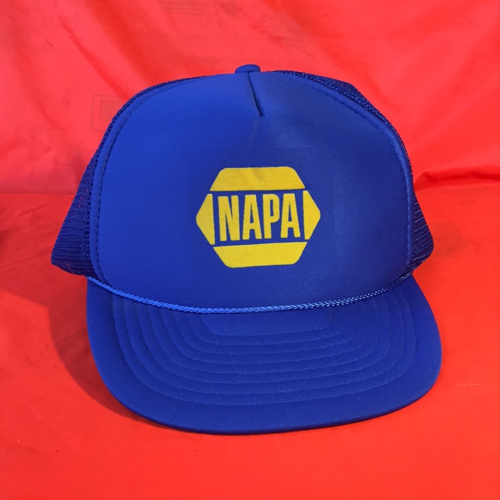 NAPA puffy trucker SnapBack hat blue 5 panel mesh back cap NWOT